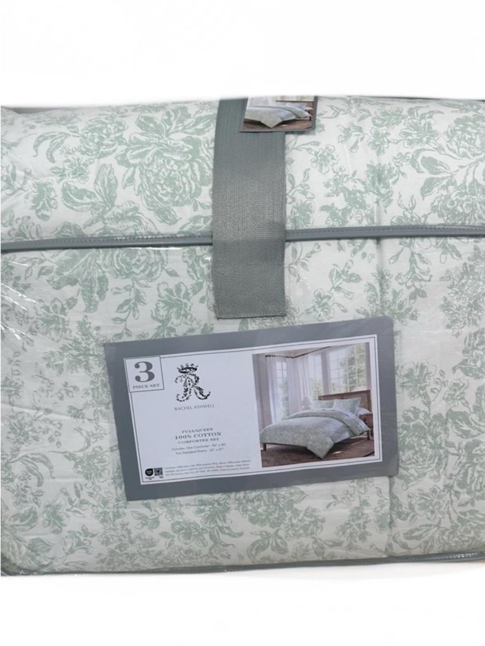 Rachel Ashwell Green and White Floral Queen Comforter Set 90”x90”